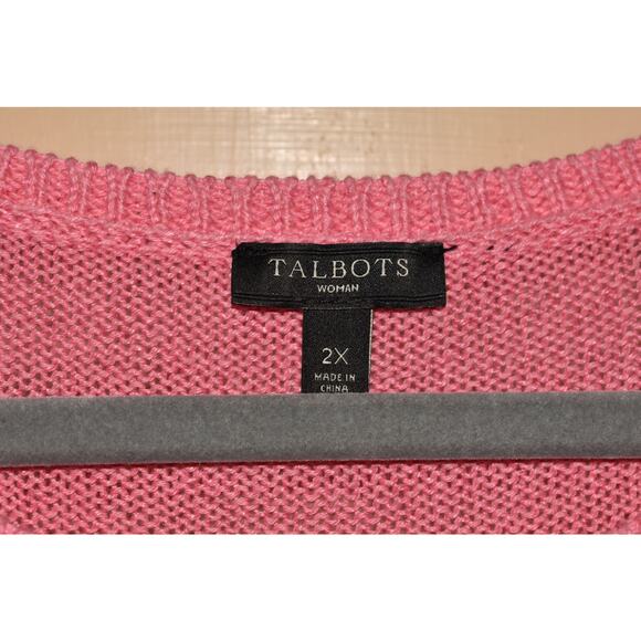 TALBOTS $99 Pink Pineapple Embroidered Beaded Tunic‎ Sweater Cotton Linen 2X - Picture 4 of 4